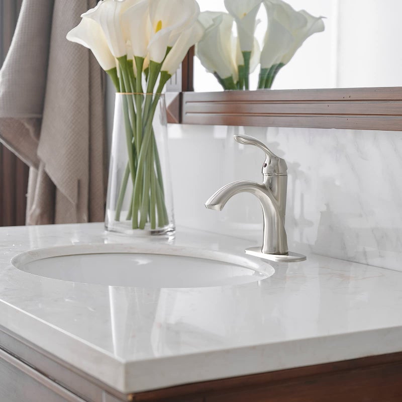 BWE Brushed Nickel Bathroom Faucet Single Handle Bathroom Sink Faucet One Hole with Pop Up Drain Assembly and Supply Lines Commercial Vanity Restroom Lavatory Mixer Tap - Image 5